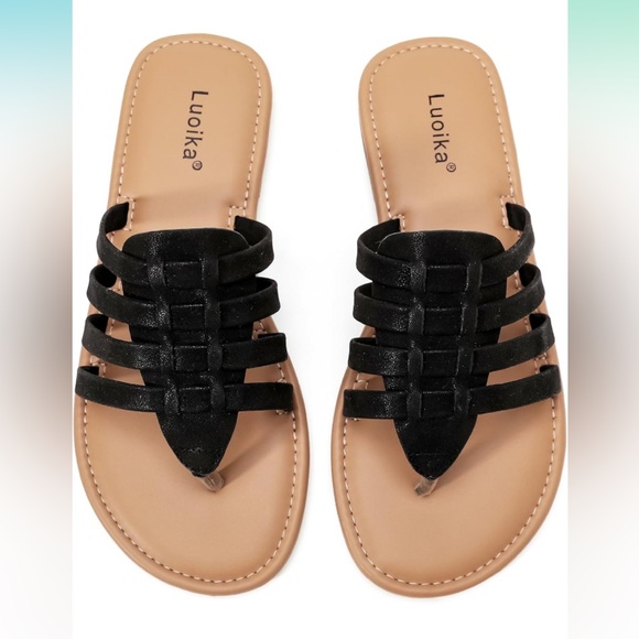 Luoika Women's Wide Width Flat Slides Sandals - Picture 4 of 9